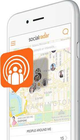 SocialRadar app running on a phone